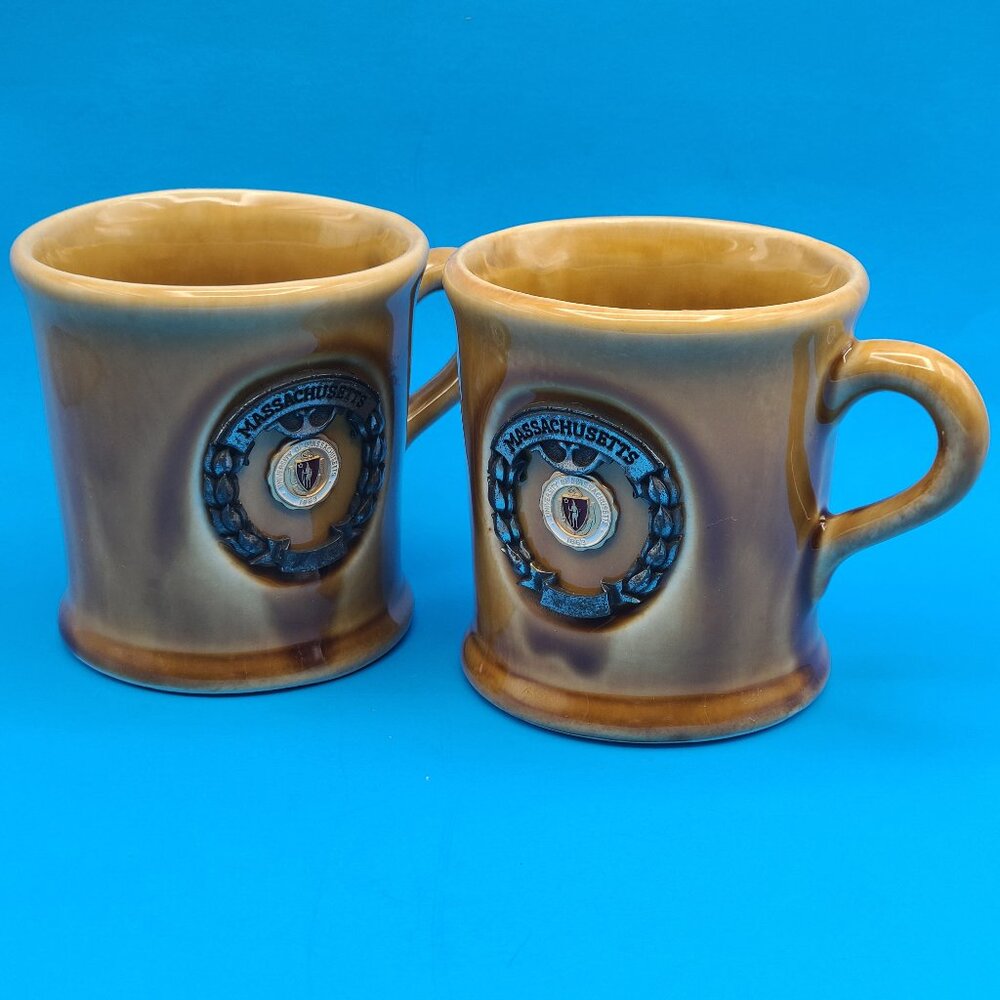Two Brown UMass Vintage 10 ounce Ceramic Mugs University of Massachusetts